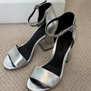 Alexander Wang Shiny Silver Ankle Strap Heels